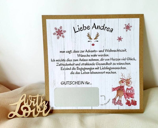 Gutschein Rubbelkarte Weihnachten RENNTIERE