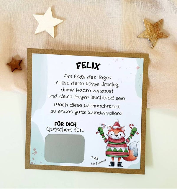 Gutschein Rubbelkarte Weihnachten LEUCHTENDE AUGEN