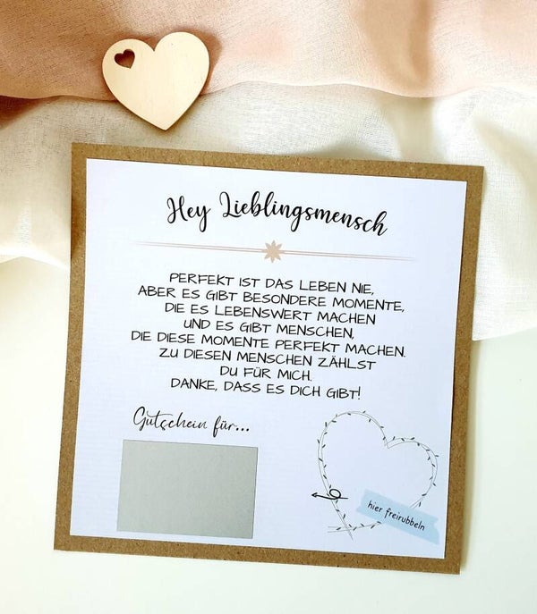 Gutschein Rubbelkarte Freundschaft HEY LIEBLINGSMENSCH