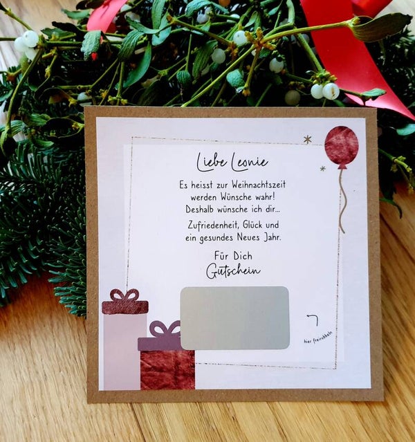 Gutschein Rubbelkarte Weihnachten WÜNSCHE WERDEN WAHR