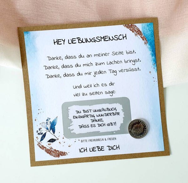 Botschafts Rubbelkarte Liebe HEY LIEBLINGSMENSCH
