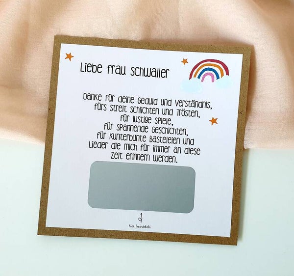 Botschafts Rubbelkarte Abschied Lehrer/in REGENBOGEN