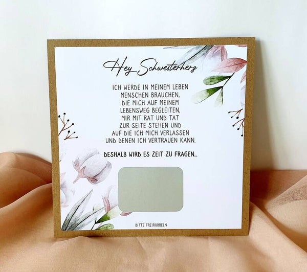 Botschafts Rubbelkarte GOTTI FRAGE Hey Schwesterherz