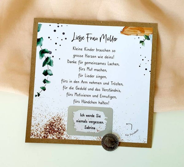 Botschafts Rubbelkarte Abschied Lehrer/in WERDE SIE NIEMALS VERGESSEN