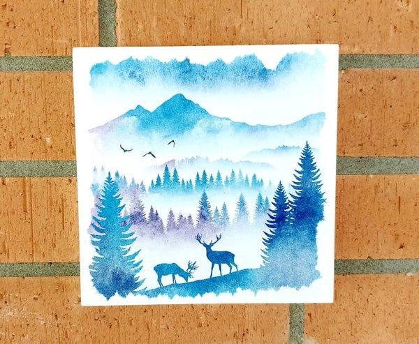 Holzbild HIRSCHE IM WALD