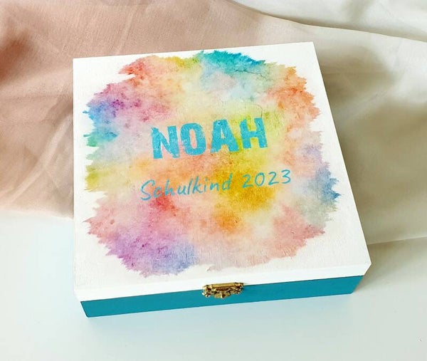 Holz Geschenkbox - Schulkind Bunt