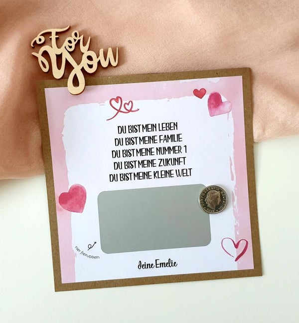 Botschafts Rubbelkarte Liebe DU BIST MEIN LEBEN