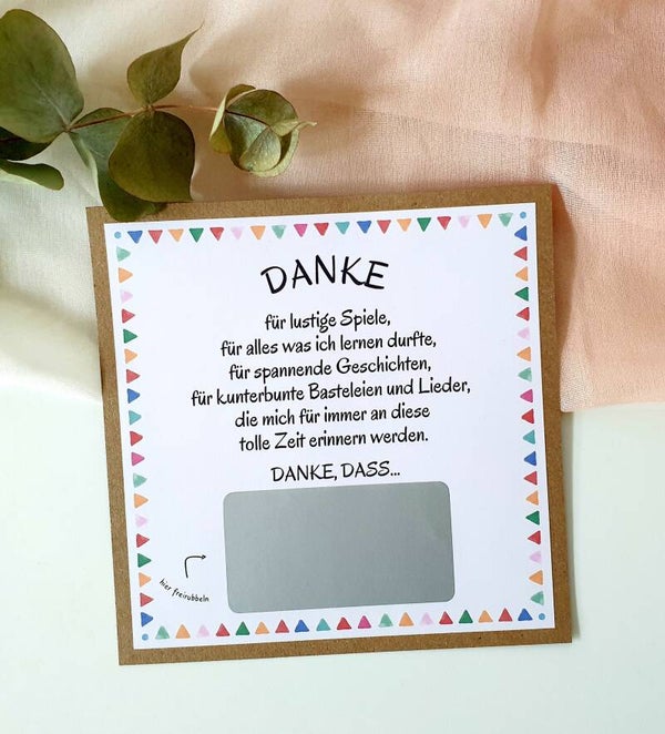 Botschafts Rubbelkarte Abschied Kita/Kiga DANKE