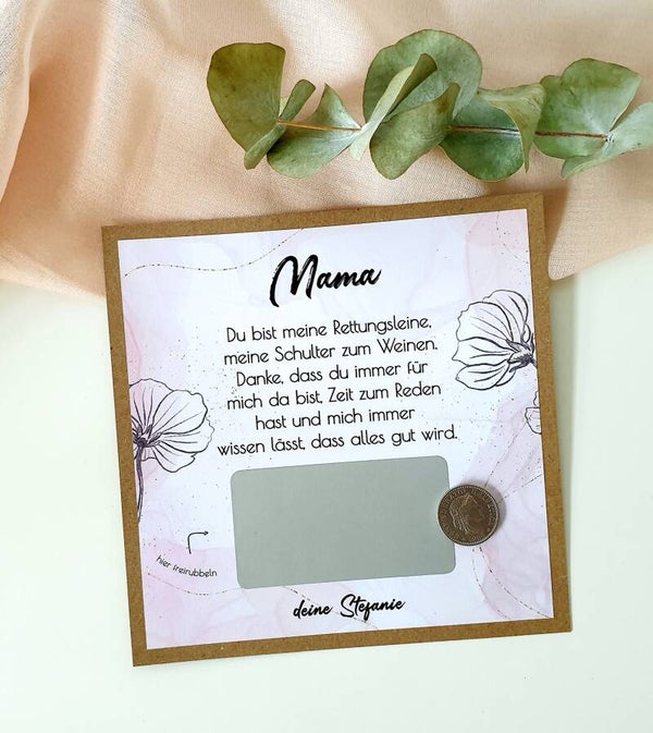 Botschafts Rubbelkarte Muttertag DU BIST MEINE RETTUNGSLEINE