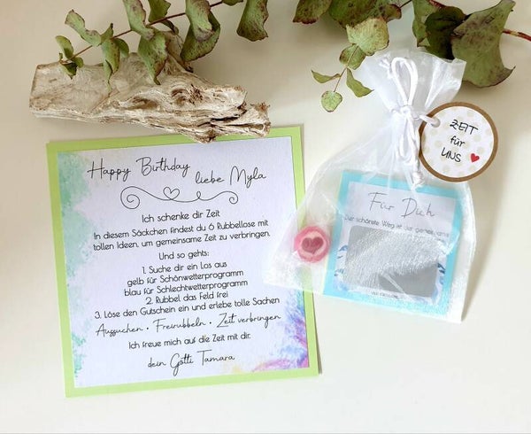Gutschein-Rubbellos-Set "Ich schenke dir Zeit" für Kinder