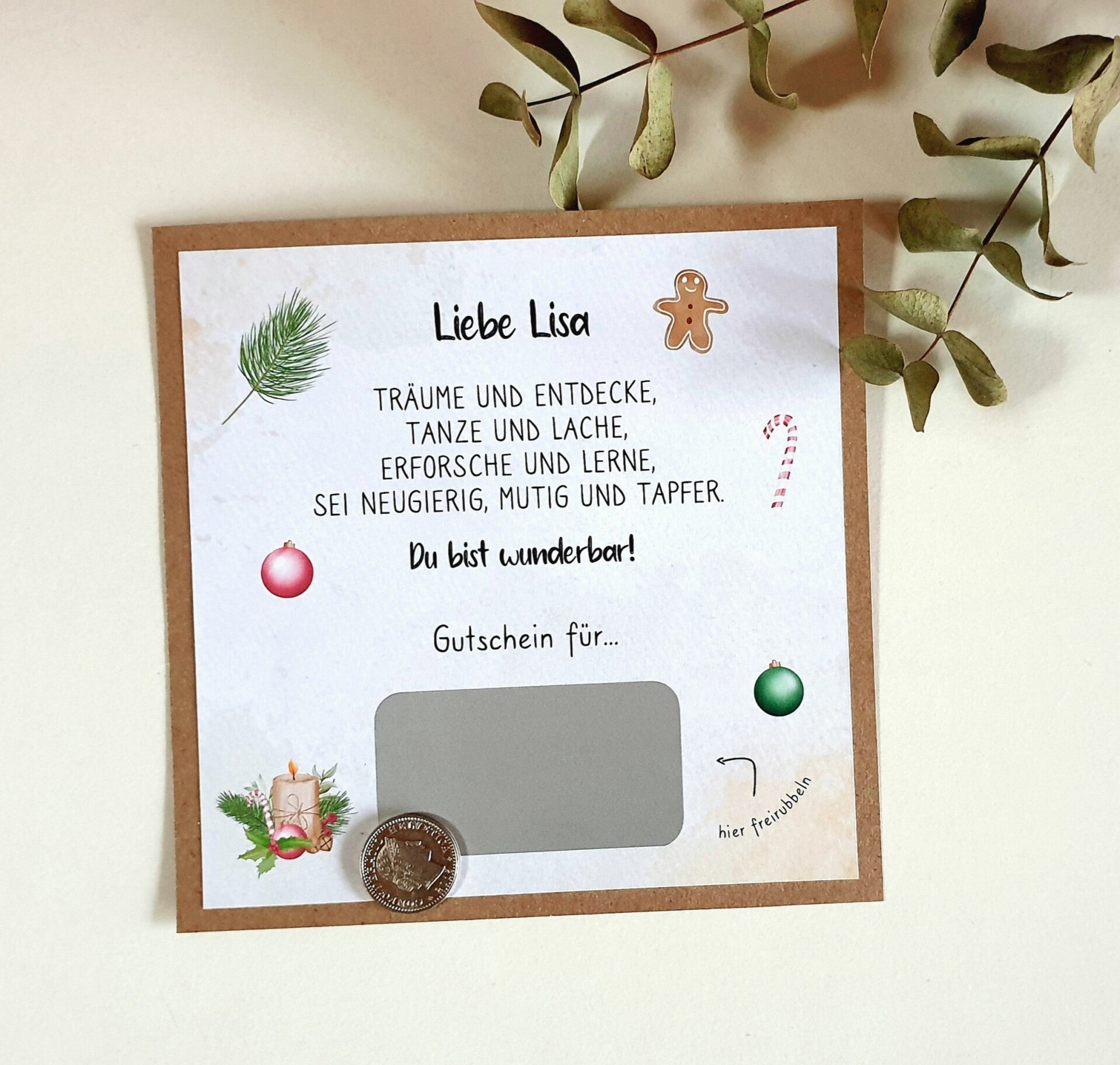 Gutschein Rubbelkarte Weihnachten DU BIST WUNDERBAR
