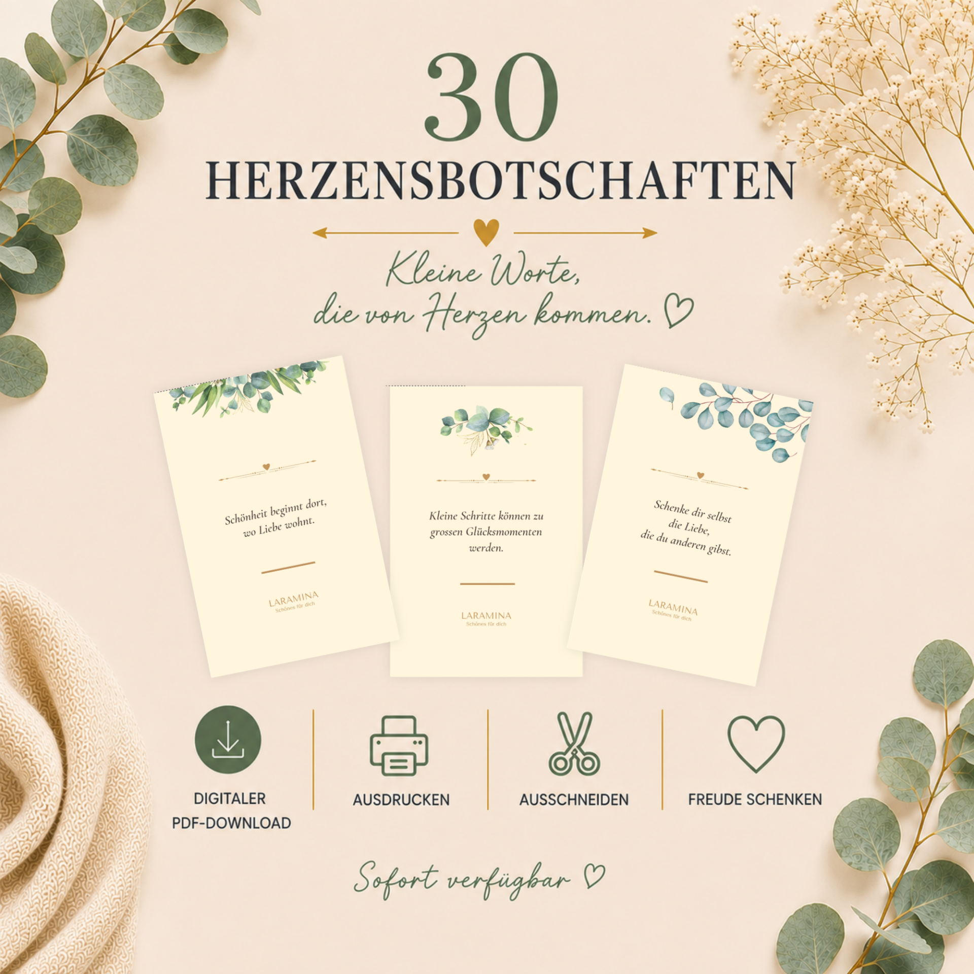 30 Herzensbotschaften zum Ausdrucken – kleine Glücksmomente zum Verschenken