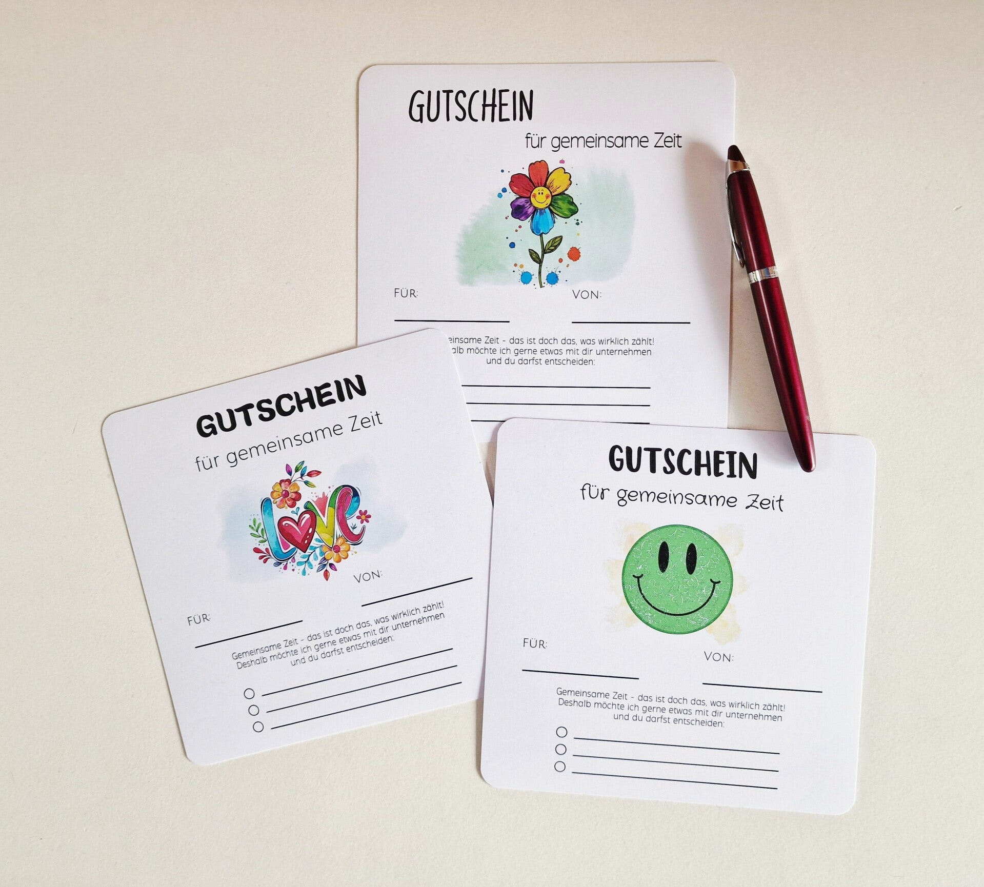 Gutschein-Karten-Set für KINDER zum Ausfüllen