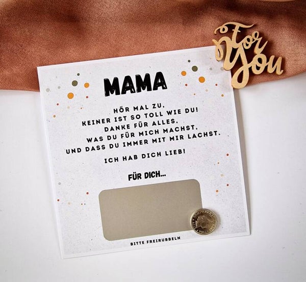 Gutschein-Rubbelkarte Muttertag MAMA HÖR MAL ZU
