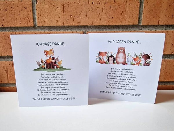 Dankeskarte Sag Danke für die kunterbunte Zeit WALDTIERE
