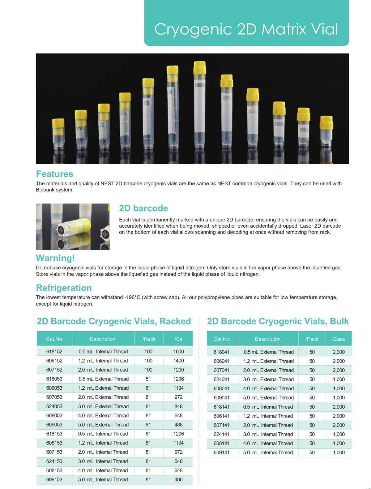 Cryogenic 2D Matrix Vial / Biobank System / Lab consumables / Product ...