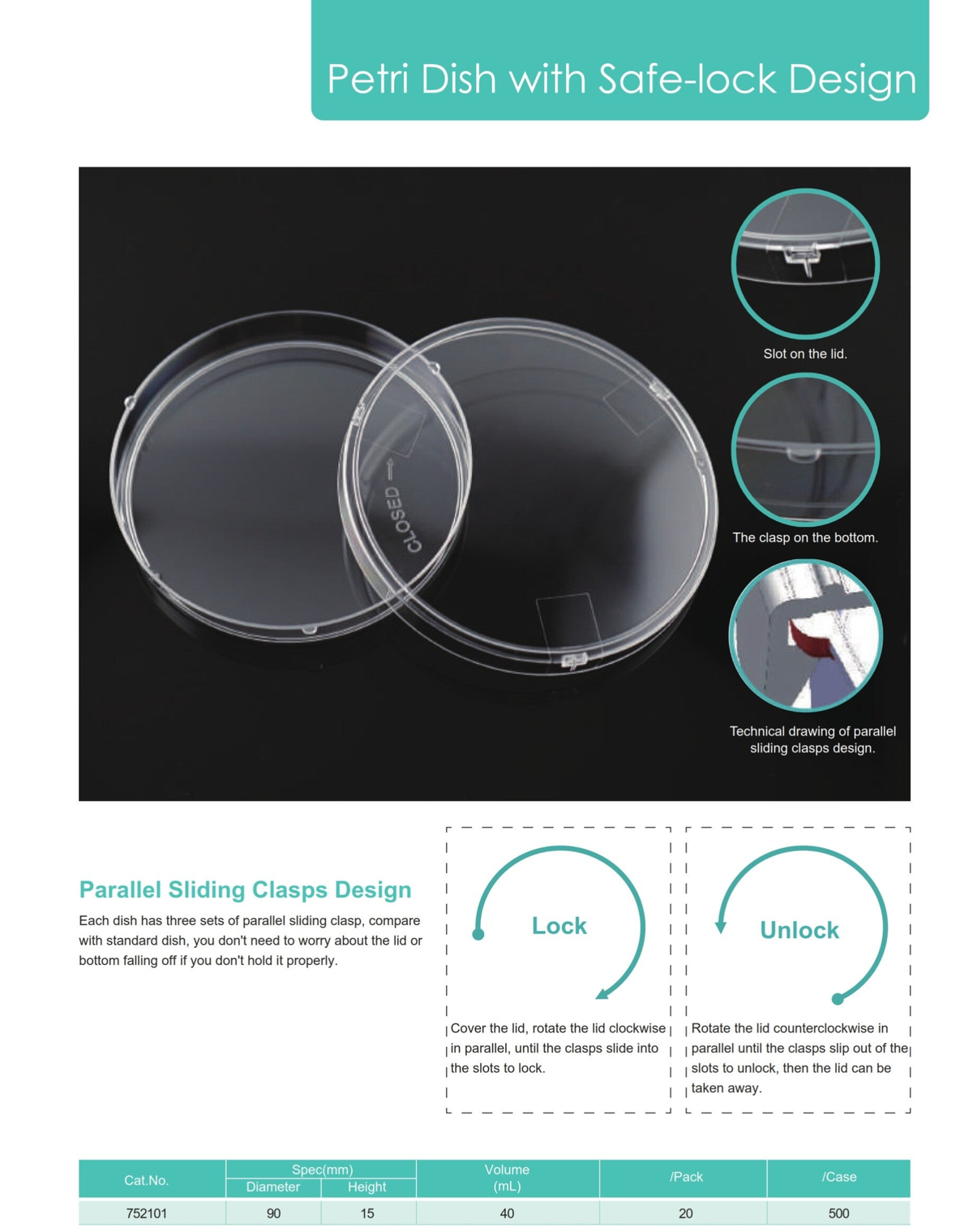 Petri Dish with Safe-lock Design / Bacteria / Lab consumables / Product ...