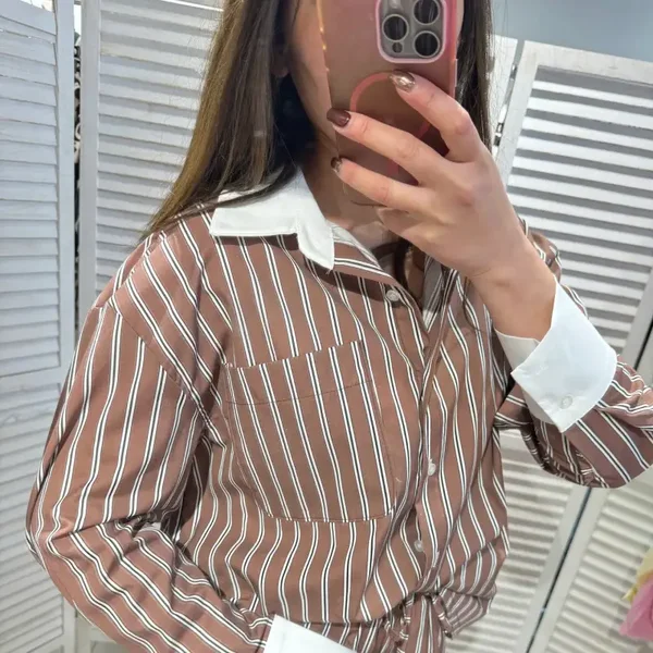 gestreepte bruine blouse