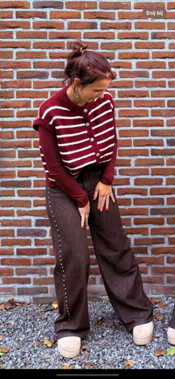 Bruine wide leg jeans met studs
