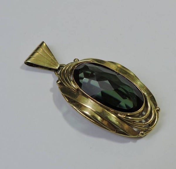 Extrem großer Kettenanhänger 585 Gelbgold mit grünem Topas
