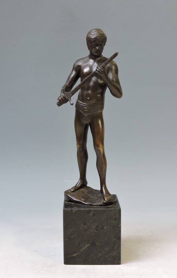 Jugendstil Bronze Schwertkämpfer Entw. ALFRED MORET um 1900 - 27cm