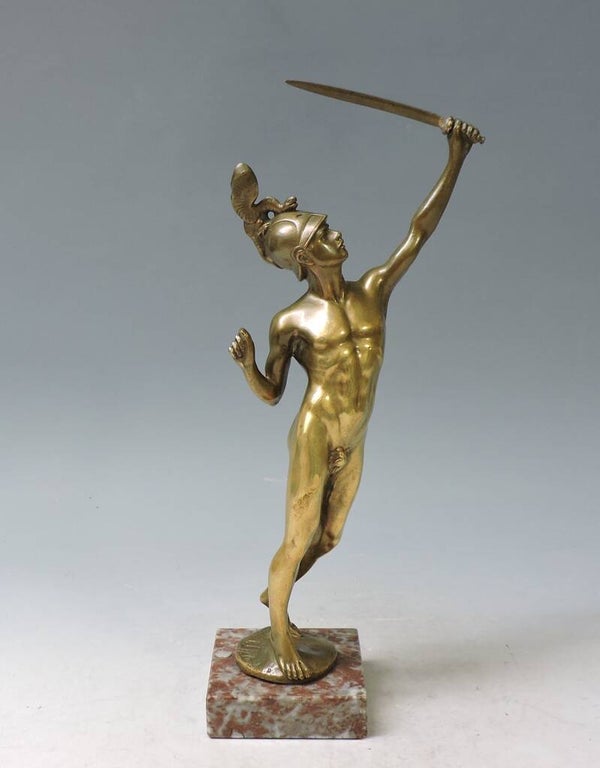 Highlight Bronze vergoldet FRANZ IFFLAND stehender Krieger Akt um 1900 - 28cm