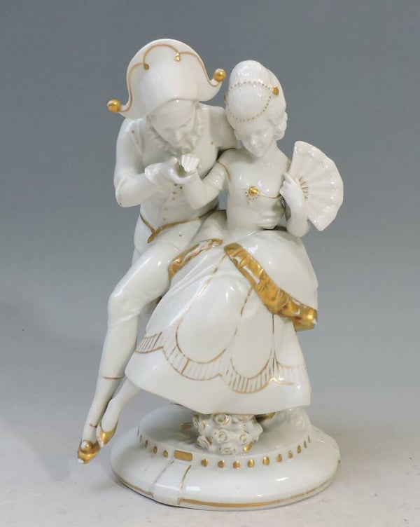 KATZHÜTTE Art Dèco Ballszene Harlekin mit Dame um 1920