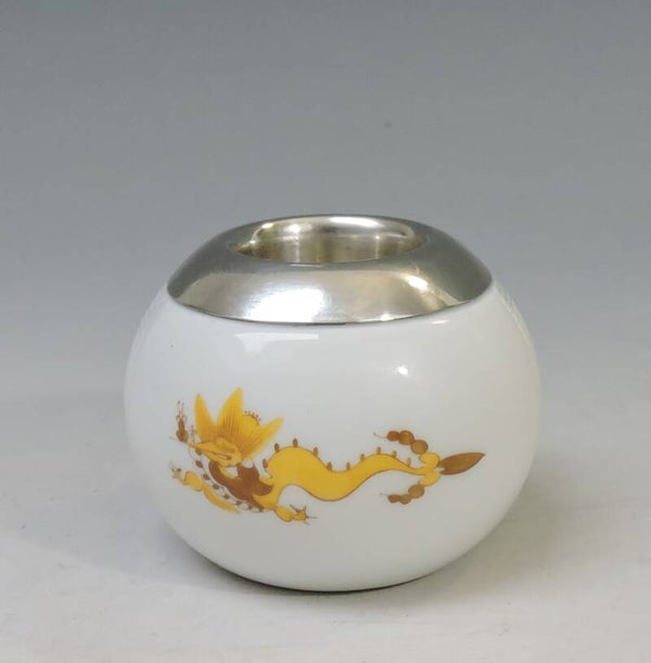 MEISSEN Zündholzbehälter / Streichholzhalter Gelber Drache -925 Silber -1. Wahl