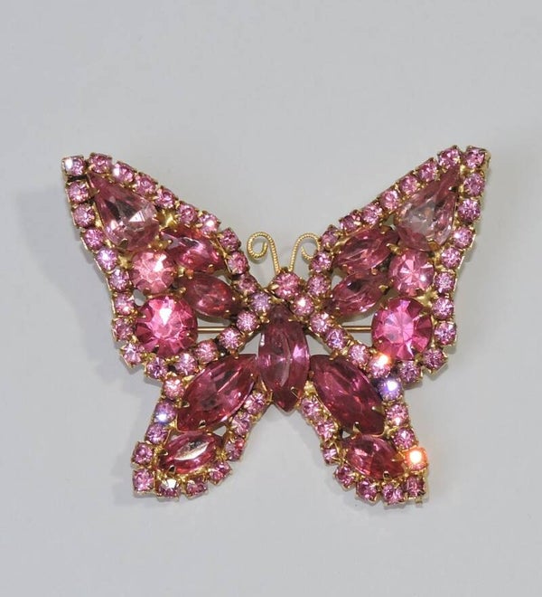 Vintage Strassbrosche Rosasteine um 1950/60 Schmetterling