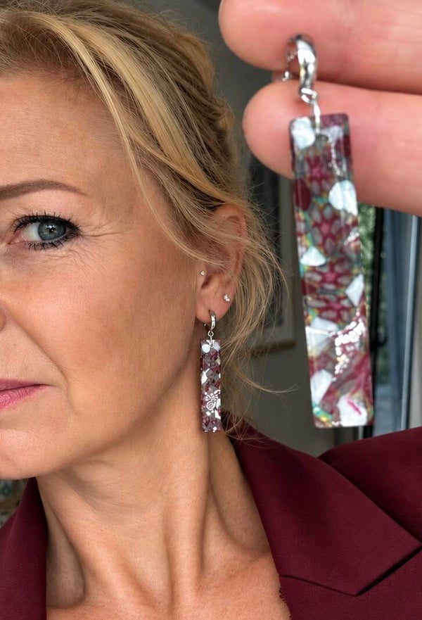 Burgundy imani zilver oorsteker halve ronde