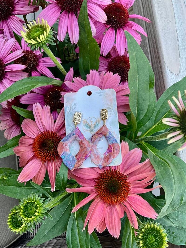 Coral & Blue mix indian summer Wings met 18k verguld oorsteker