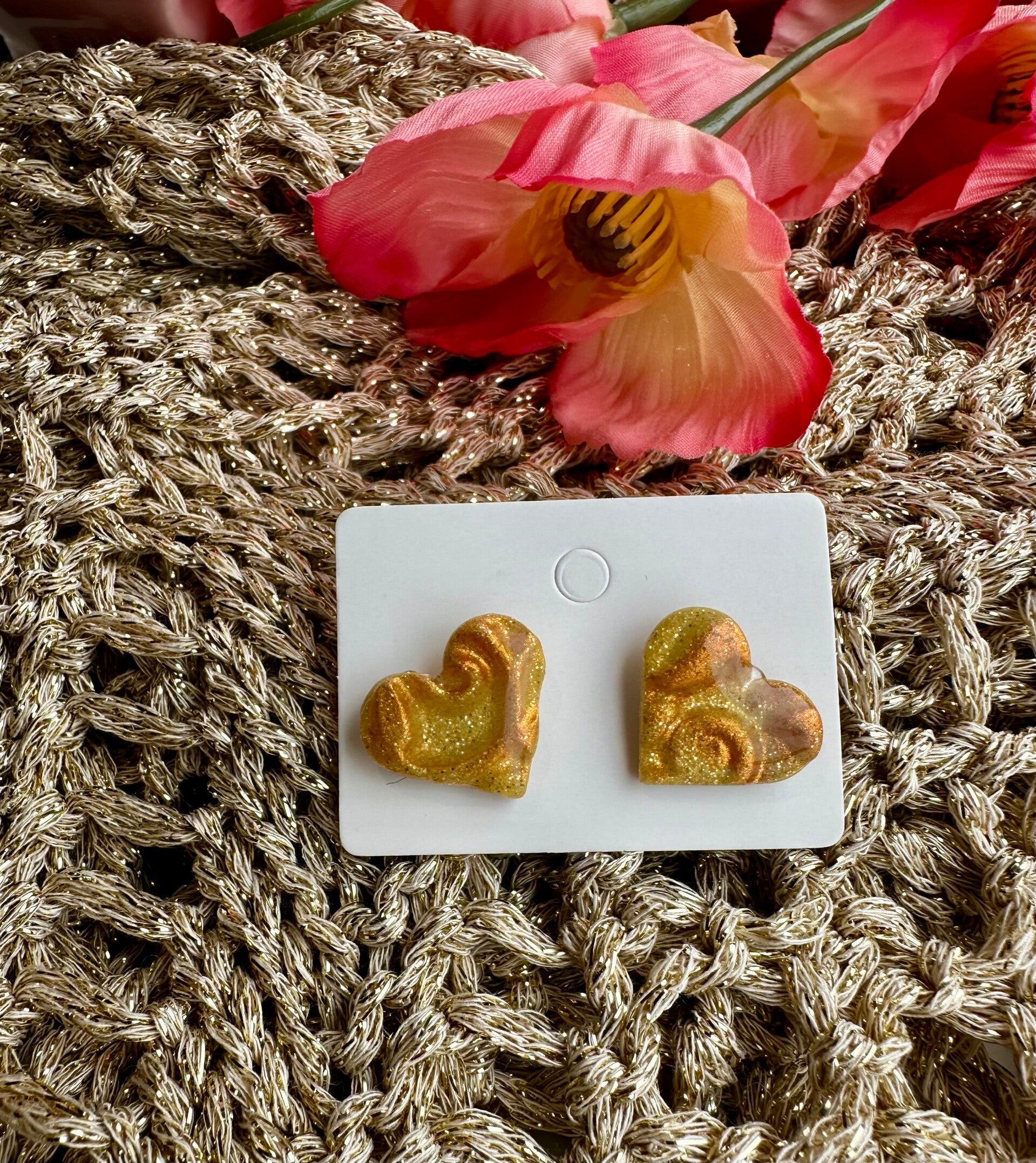 gold victorian Hearts studs