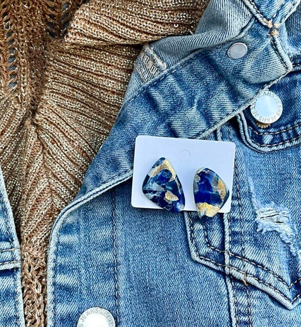 Blue Marble bladgoud stud klein