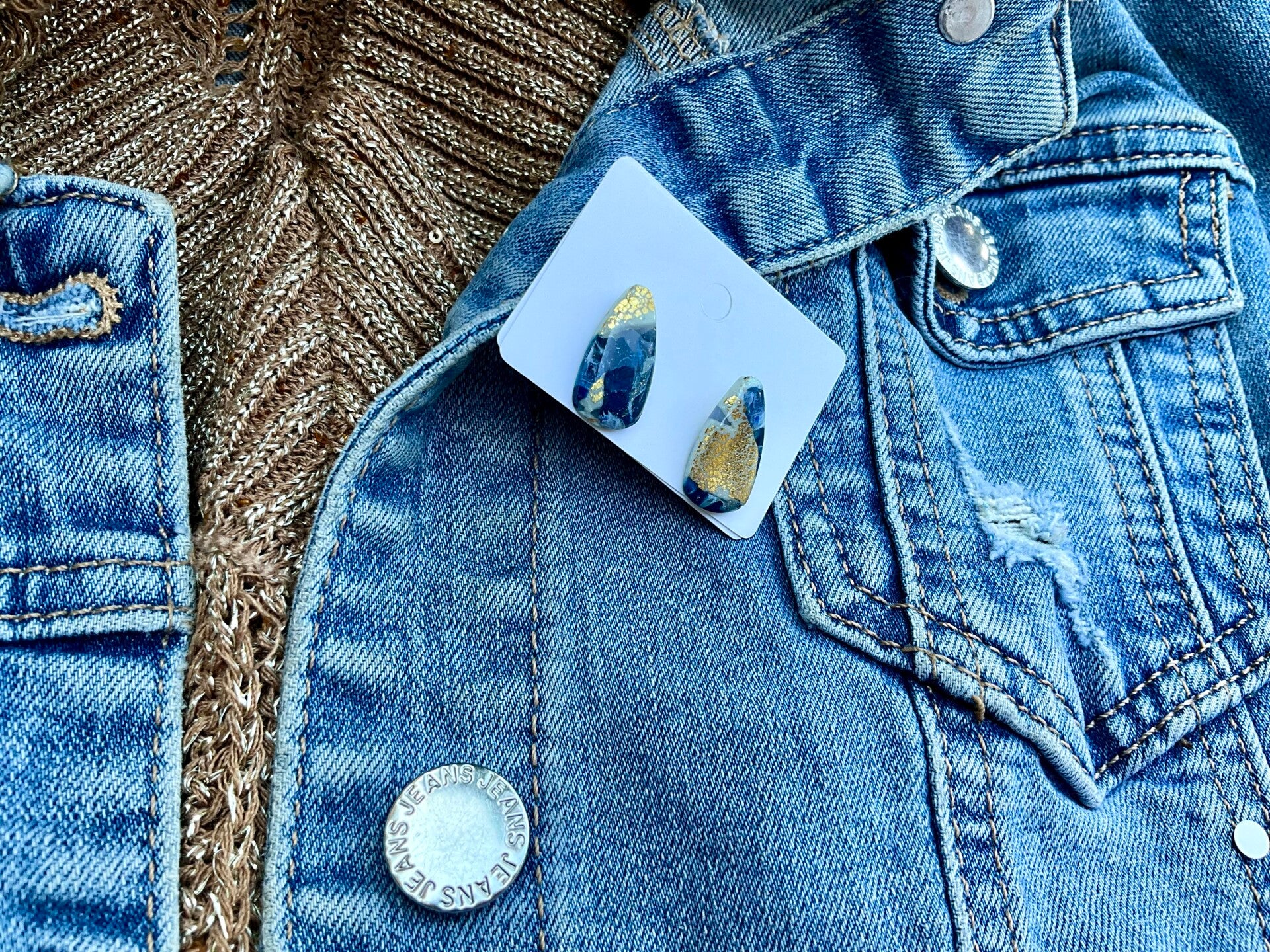 Blue Marble Cone stud met bladgoud