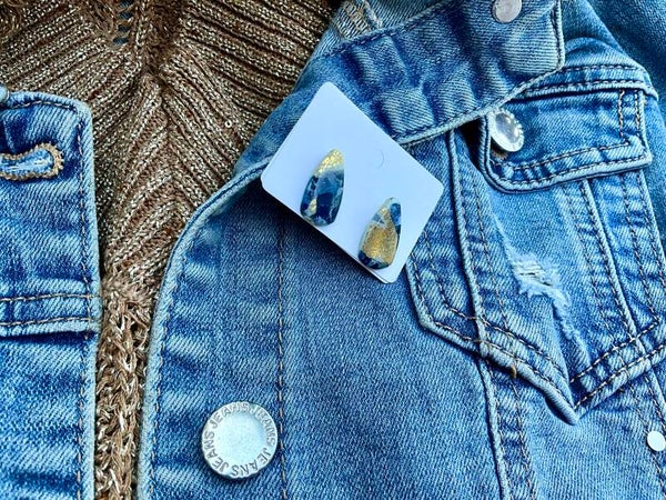 Blue Marble Cone stud met bladgoud