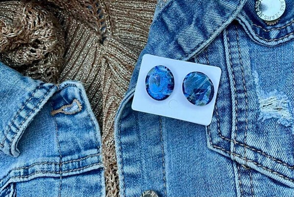 Blue Marble stud ovaal