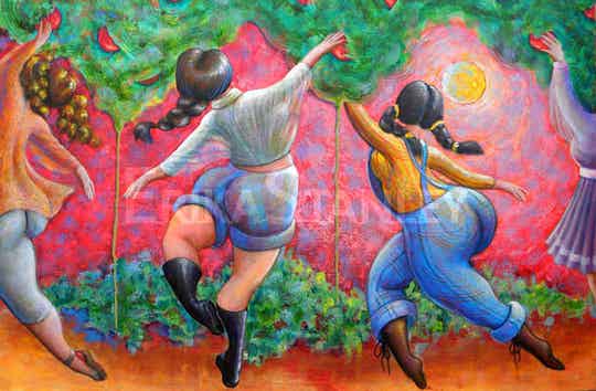 SCHILDERIJ COLLECTING THE FRUIT