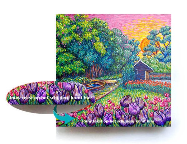 SCHILDERIJ KEUKENHOF ZONSONDERGANG MET BEDRIJFSLOGO