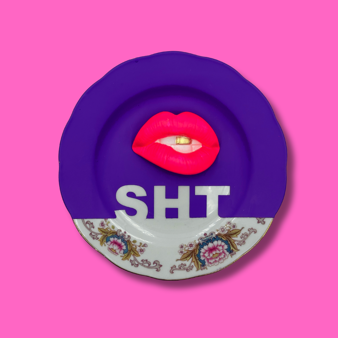 "SHIT" pink hotlips bordje