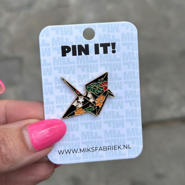 PIN IT!! Kraanvogel  - Zwart groot -
