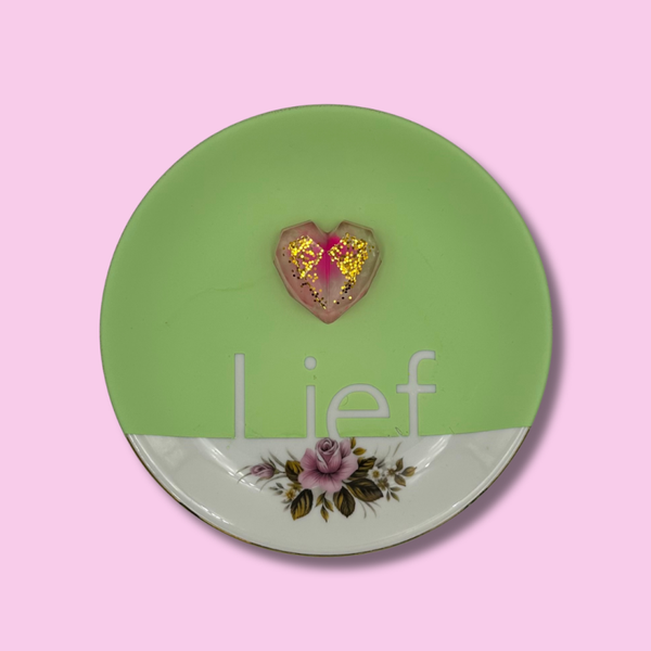 "LIEF glitter hartje" vintage bordje