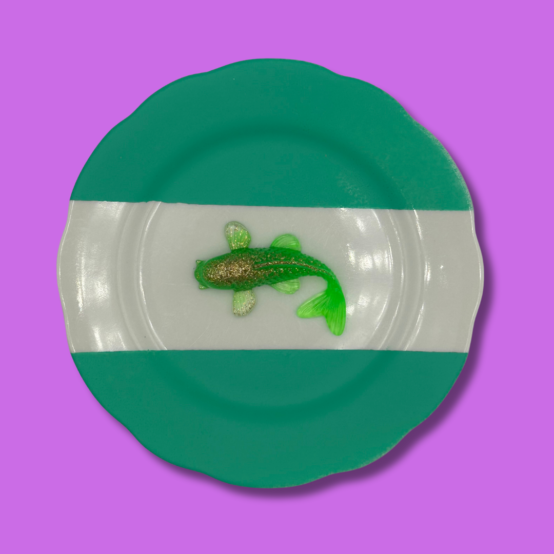 "FUNKY green Fish" vintage bordje