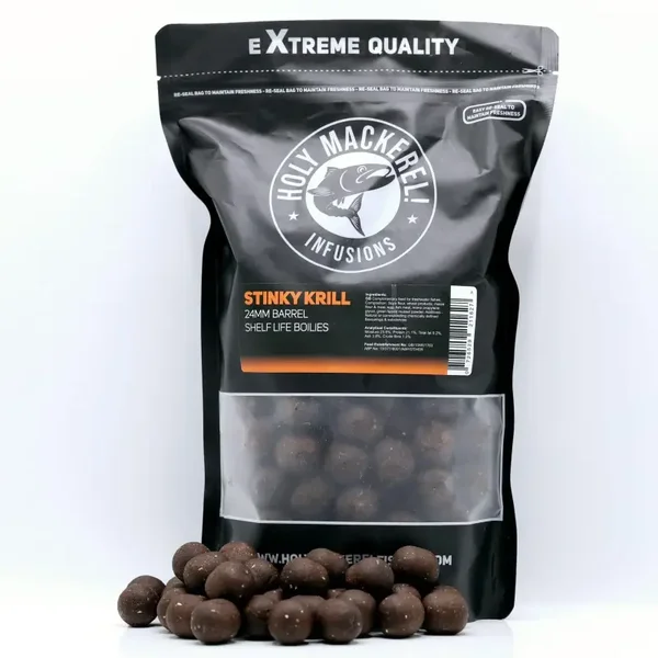 Holy Mackerel Stinky Krill 24mm Shelf Life Barrel boilies – 1KG