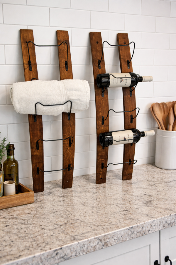 Wine Barrel Stave Wall Hanging Wine Bottle/Towel Holder