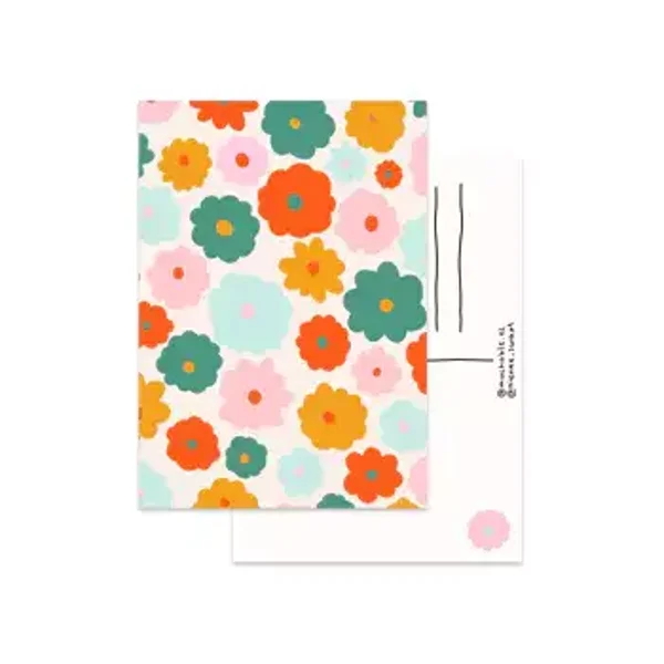 Ansichtkaart - Felgekleurde bloemenprint