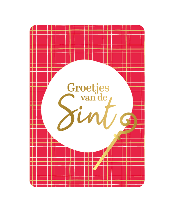 Ansichtkaart - Groetjes van de Sint ruitjes rood
