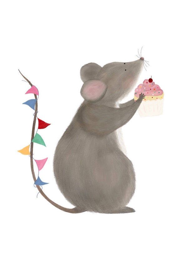 Ansichtkaart - Muis met cupcake (incl. envelop)