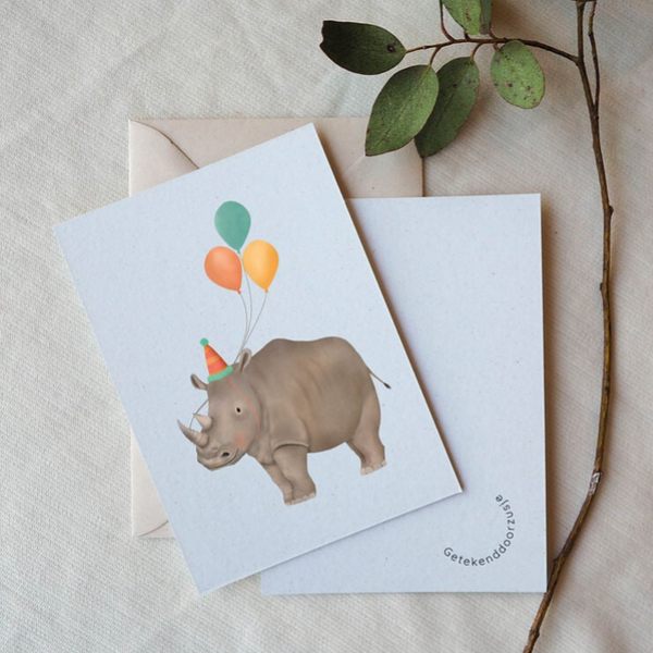 Ansichtkaart - Birthday rhino (incl. envelop)
