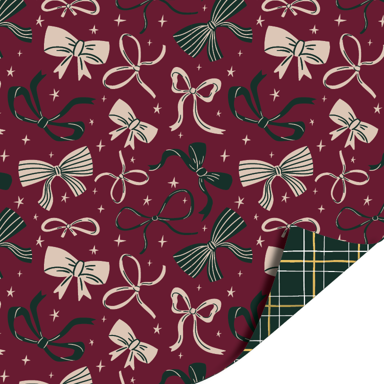 Inpakpapier - Bows bordeaux | 30 cm breed