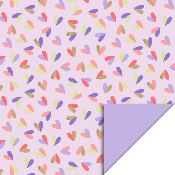 Inpakpapier - Duo hartjes roze/lila | 70 cm breed